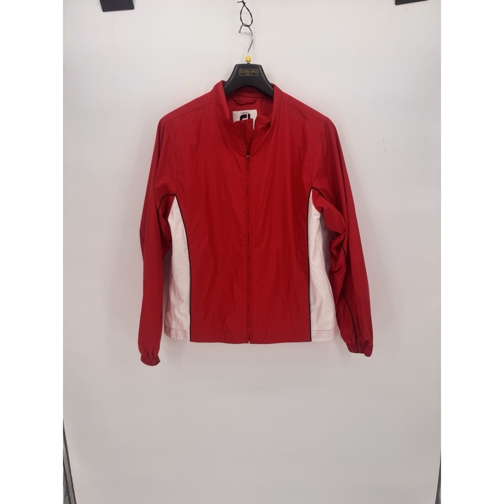 FootJoy FJ Womens M Medium Red White Full Zip Windshirt Windbreaker Jacket Golf